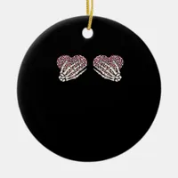 Funny Valentines Day Skeleton Hands Hearts Girl Ceramic Ornament