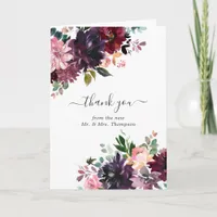 Bordeaux - Burgundy Floral Wedding Photo Letterpress Thank You Card