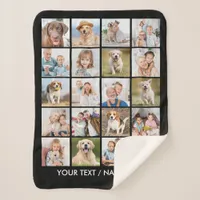 Modern 20 Photo Collage Personalized Black Sherpa Blanket