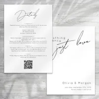 Modern Black And White Script QR Code Wedding Enclosure Card