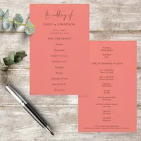 PAPER Elegant Coral Rose Script Wedding Program