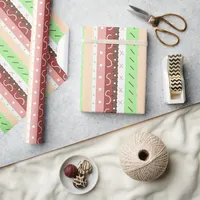 Boho Brown, Burgundy, Green and Mauve Whimsical   Wrapping Paper