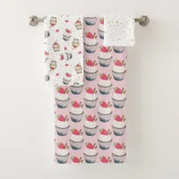 Cupcake Bath Towel Set – Pink Polka Dot Dessert Th