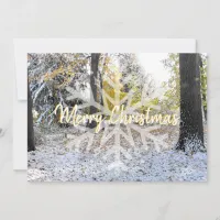 Merry Christmas Faded Snowflake on Snowy Day Holiday Card