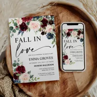 Bridal Shower Fall in Love Boho Burgundy Blush  Invitation