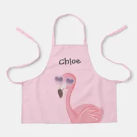 Cute Pink Flamingo With Heart Sunglasses Apron