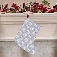 Pink Sea Star Ornament dusty blue pattern Large Christmas Stocking