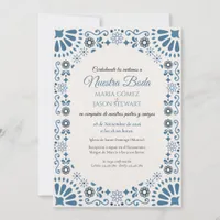 Talavera Majolica Blue Floral Boda Spanish Wedding Invitation