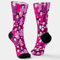 Oriental Geisha In Kimonos Pink Pattern Socks