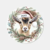 Christmas Wreath Baby Goat  Classic Round Sticker