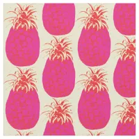 Pink Pineapple Fruit Vintage Pattern on Beige Fabric