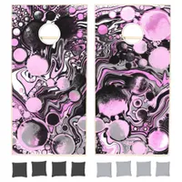 Pink and Black marble Fluid Art  Cornhole Set