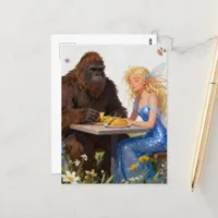 Sasquatch and a Fairy Eating Tacos Postcard