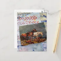 Mixed Media Retro Horses Collage Postcard