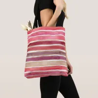 Watercolor Stripes Shades of Plum Wine Pink Tote Bag