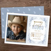 Dusty Blue First Rodeo Photo Invitation – Western 