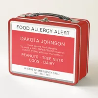 Red Food Allergy Alert Metal Lunch Box