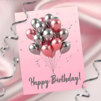 Elegant Rose Gold and Silver Balloons Birthday Postcard