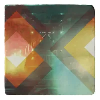 Seventies Orange Abstract Techno Triangles Trivet