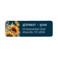 Rustic Navy Blue Sunflowers Wedding Return Address Label