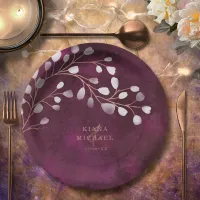 Watercolor Snowdrops Wedding Plum/Copper ID726 Paper Plates