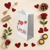 Sweet White Pink Arrow Heart Love Small Gift Bag