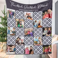 Winter Blue Gray Plaid Custom 13 Photo Collage Fleece Blanket