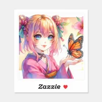 Anime Girl Holding a Butterfly Sticker