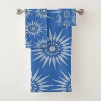 Bath Towel - Starburst Tiled on Blue