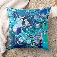 Blue Sea Bubbles Abstract Art Throw Pillow