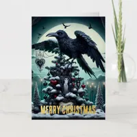 Gothic Christmas Tree With Hearts and Ravens Foil Greeting Card