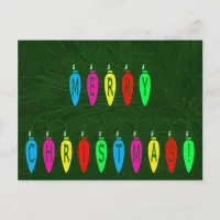 Colorful Merry Christmas Lights Font Holiday Postcard