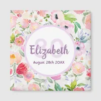 Birthday pink purple florals monogram magnet