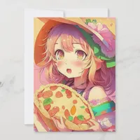 Anime Girl Birthday Pizza Party  Invitation