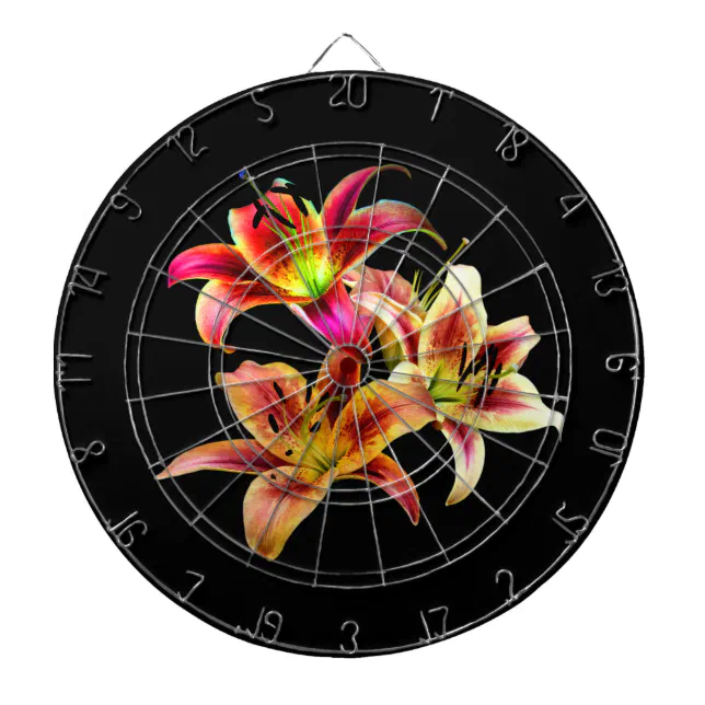 Elegant Trio of Yellow Pink Daylilies Floral Dart Board