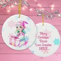 Vintage Christmas Elf Girl in Pink  Ceramic Ornament