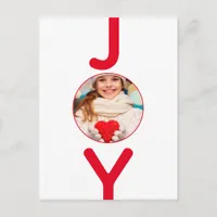 Christmas red white joy photo modern script postcard