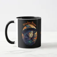 Beautiful Halloween Witch on Black Mug