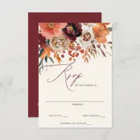 Burgundy Orange Floral Fall Wedding RSVP Card