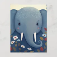 Whimsical Elephant and Flowers Postcard