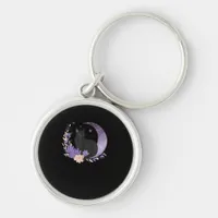 Cat Witchy Moon Flowers Pastel Goth Goblincore Keychain