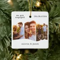 First Christmas Engaged Minimalist Photo Ceramic Ornament