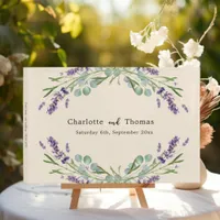 Lavender florals eucalyptus beige sand wedding  guest book