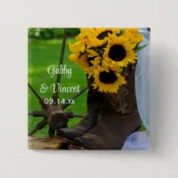Rustic Sunflowers and Cowboy Boots Western Wedding Pinback Button