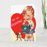 Vintage Valentine Boy and Dog Holiday Card