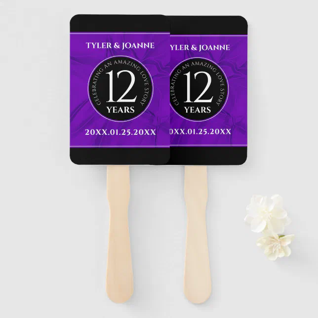 Elegant 12th Silk Wedding Anniversary Celebration Hand Fan