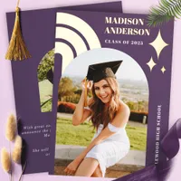 Purple Rainbow Arch And Stars Graduation Foil Invitation