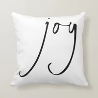 Trendy Script Joy Christmas Black White Throw Pillow