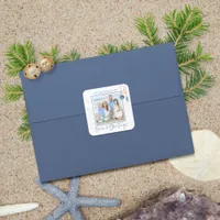 Seas and Greetings Nautical Seashell Wood Photo Square Sticker