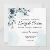 Dusty Blue Floral Watercolor Square Wedding Invitation